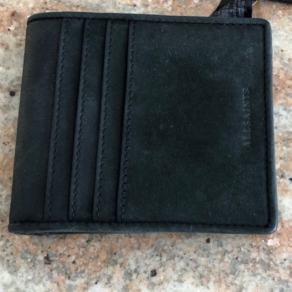 allsaints dark grey suede wallet